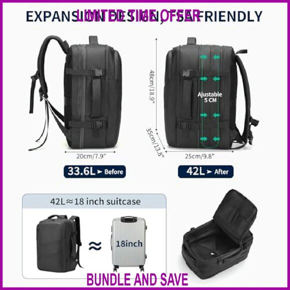 Expandable Carry-On Backpack with USB Port, Flight Approved, 18.9\